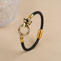 Retro Men's Animal Leopard Head Leather Bracelet