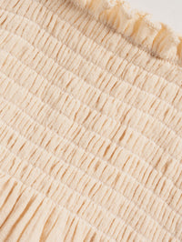 Girls' Beige Solid Color Cotton Suspender Trousers