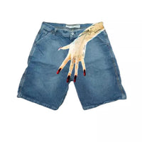 Y2g Hip Hop Trend Pattern Printed Denim Shorts Men