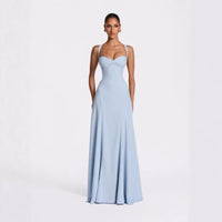 Backless Solid Color Asymmetrical Strap Long Dress