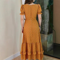 Square Neck Short Sleeve Polka Dot Print Dress
