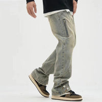 American Retro Workwear Breasted Jeans Ins Slightly Flared Slimming