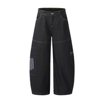American Style Vintage Stripe Pocket Stitching Machete Jeans For Men And Women