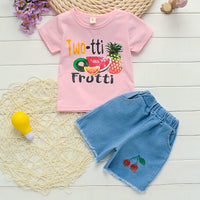 Summer New Girls Fruit Print Casual Short-sleeved T-shirt Two-piece Suit