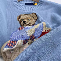 Autumn And Winter New Bear Embroidery Cotton Blended Sweater Women's All-match Fashion Tops