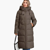 Women's Long Hooded Zip-up Cotton Coat