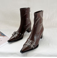 Retro Belt Buckle Stretch Thin Boots British Style Martin Boots