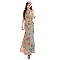 Retro Print Backless V-Neck Halter Dress