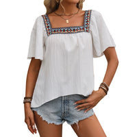 Square Collar Shirt Pullover Short Sleeve Backless Shirt