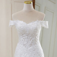 High Waist White Temperament Dream Lace Mid-waist Long Tail V-neck Wedding Dress