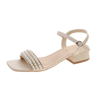 Women's Mid Heel Square Toe Ankle Strap Outerwear Sandals