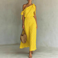 Polka-dot Off-shoulder One-shoulder Womens Dress