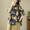 Summer New Literary Flower Printing Loose Polka Dot Short Sleeve Shirt For Women