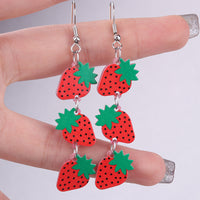 Womens Fashionable Strawberry-Print Acrylic Earrings