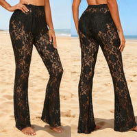 Casual Lace See-through Flared Pants For Women
