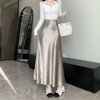 Acetate Satin Skirt Womens Autumn High-Waisted Slimming A-Line Skirt