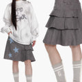Bubble Gauze Plaid Patchwork Star Pleated Skirt For Women