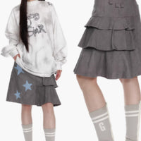 Bubble Gauze Plaid Patchwork Star Pleated Skirt For Women