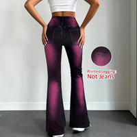 Womens Stretchy Slim-Fit Faux Denim Printed Pants