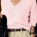 Women's Pure Color All-matching Elegant V-neck Knitted Sweater