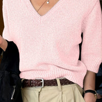 Women's Pure Color All-matching Elegant V-neck Knitted Sweater
