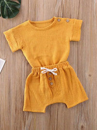 Unisex Baby Short Sleeve Shorts Gauze Casual Homewear