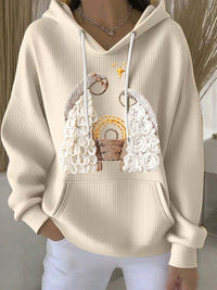 Women's Casual Loose Fashion Waffle Round Neck Sweatshirt