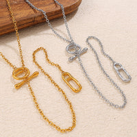Japanese Style Minimalist Long Sweater Chain Necklace, Stainless Steel Pig Nose Pendant With OT Clasp, Fashion Simple Jewelry