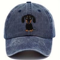 Retro Washed Baseball Cap Dachshund Printed Peaked Cap