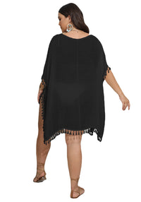 Hand-crocheted Floral Patchwork Tassel Beach Bikini Cover-Up For Women
