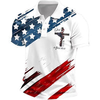 Short-sleeve T-shirt With National Flag Print And A Turn-down Collar POLO Shirt