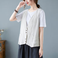 Artistic Relaxed-fit Solid-color Cotton-linen Sleeveless Vest