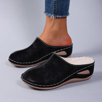 Plus-size Round-toe Fleece-lined Wedge Slippers