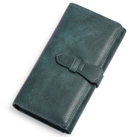 Vintage Wax Leather Three-fold Large-capacity Women's Long Wallet