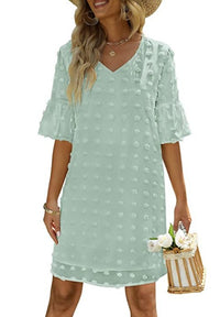 Chiffon Polka-Dot Flowy Short Dress Elegant For Work Commuting