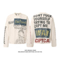 Retro Distressed Printed High Street Round Neck Hip Hop Long Sleeve Sweater