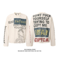 Retro Distressed Printed High Street Round Neck Hip Hop Long Sleeve Sweater