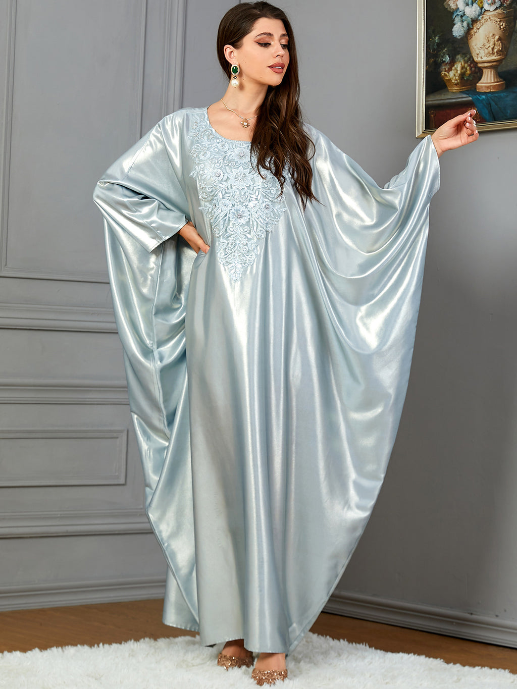 Arabic Robe Women's Batwing Sleeve Dubai Embroidery Dress