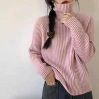 Women's Solid Color Shiny Soft Glutinous Loose Turtleneck Sweater