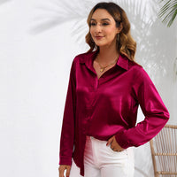Women's Solid Color Satin Satin Long Sleeve Blouse