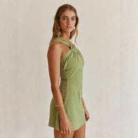 Pure Cotton Short Fashionable Single-Knot Tight-Fitting Backless Dress