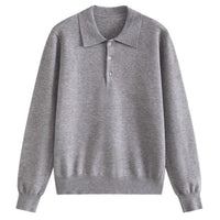 Korean-Style Youthful Embroidered Polo-Neck Knit Top