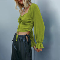 Sexy Hollow-out Puff Sleeve Long Sleeve Crop Top