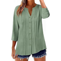 Pleated Casual Solid-Color Loose Cotton-Linen Shirt