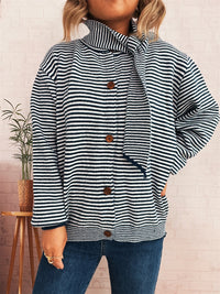 Elegant Retro Pinstripe Single-breasted Scarf Knitted Cardigan Sweater