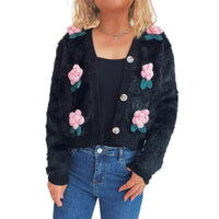 Stitching Three-dimensional Flower Fashion Short Knitted Sweater