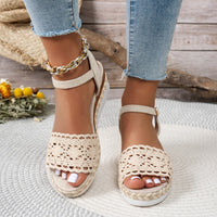 Closed Toe Back Empty Hollow-out Wedge Thick Bottom With Plus Size Casual Breathable All-match Roman Style