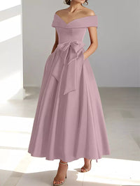 Satin Gown New Style Banquet Dress Off-shoulder Midi Length