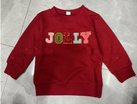 Christmas Embroidery Letter Crew Neck Sweater Red
