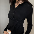 Casual Asymmetrical Button-up Lapel Long-sleeve Top
